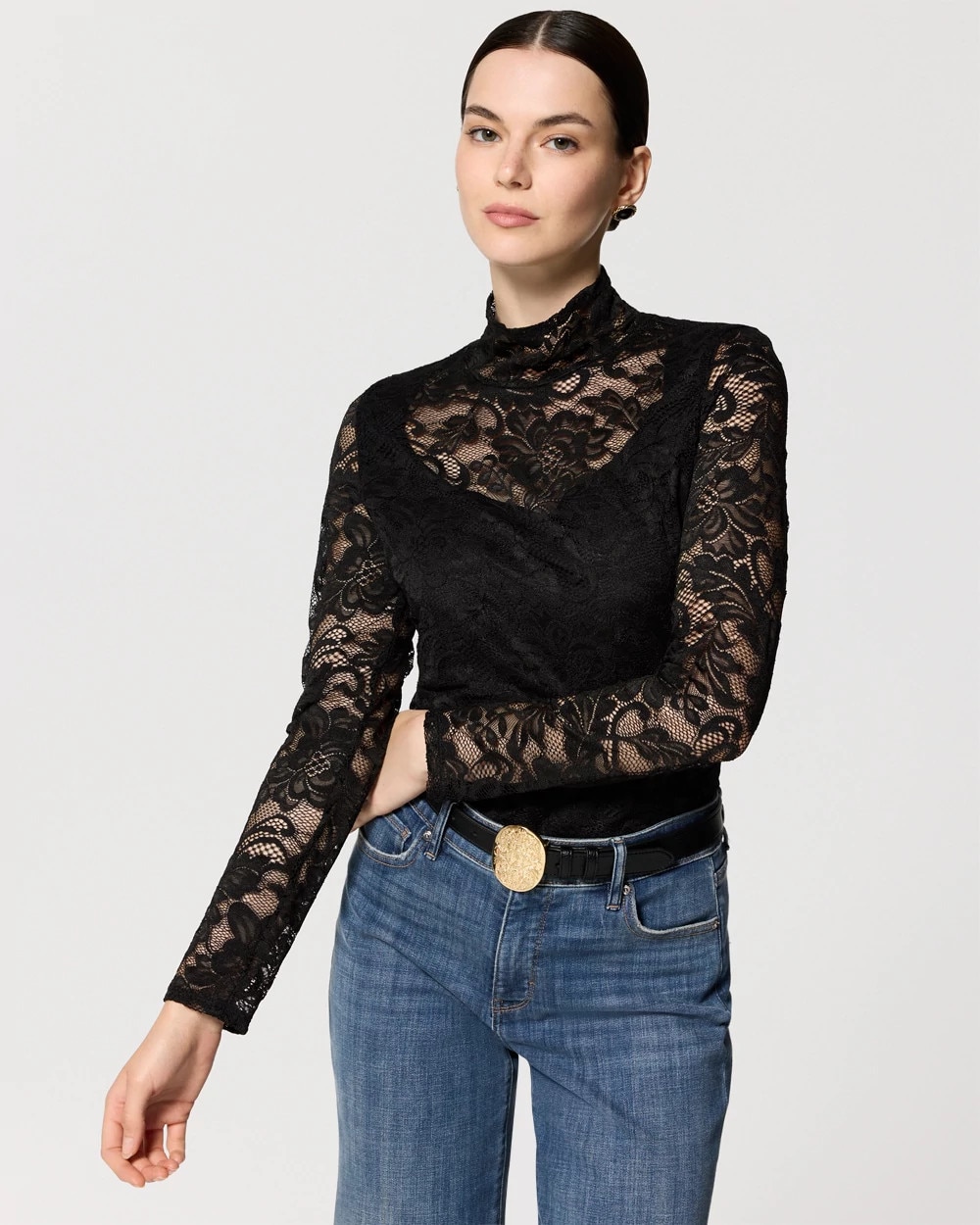 Lace Mockneck Long Sleeve Top | White House Black Market